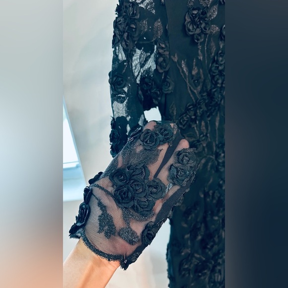 NWT AQUA Floral Embroidered Cocktail Party Dress Midi Long Sleeve Black - Picture 13 of 15